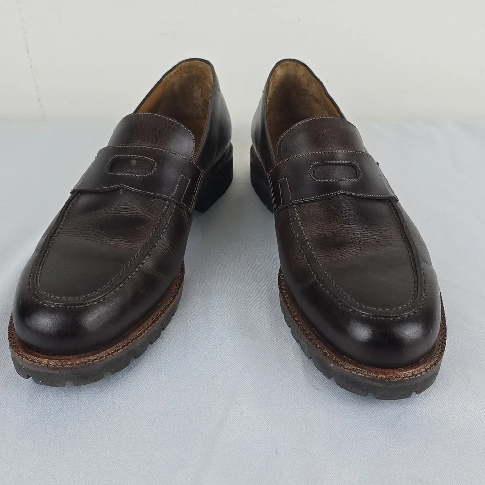 Beckett Simonon Fuentes Penny Loafers Mens 11.5 Brown Leather Lug Sole Shoes